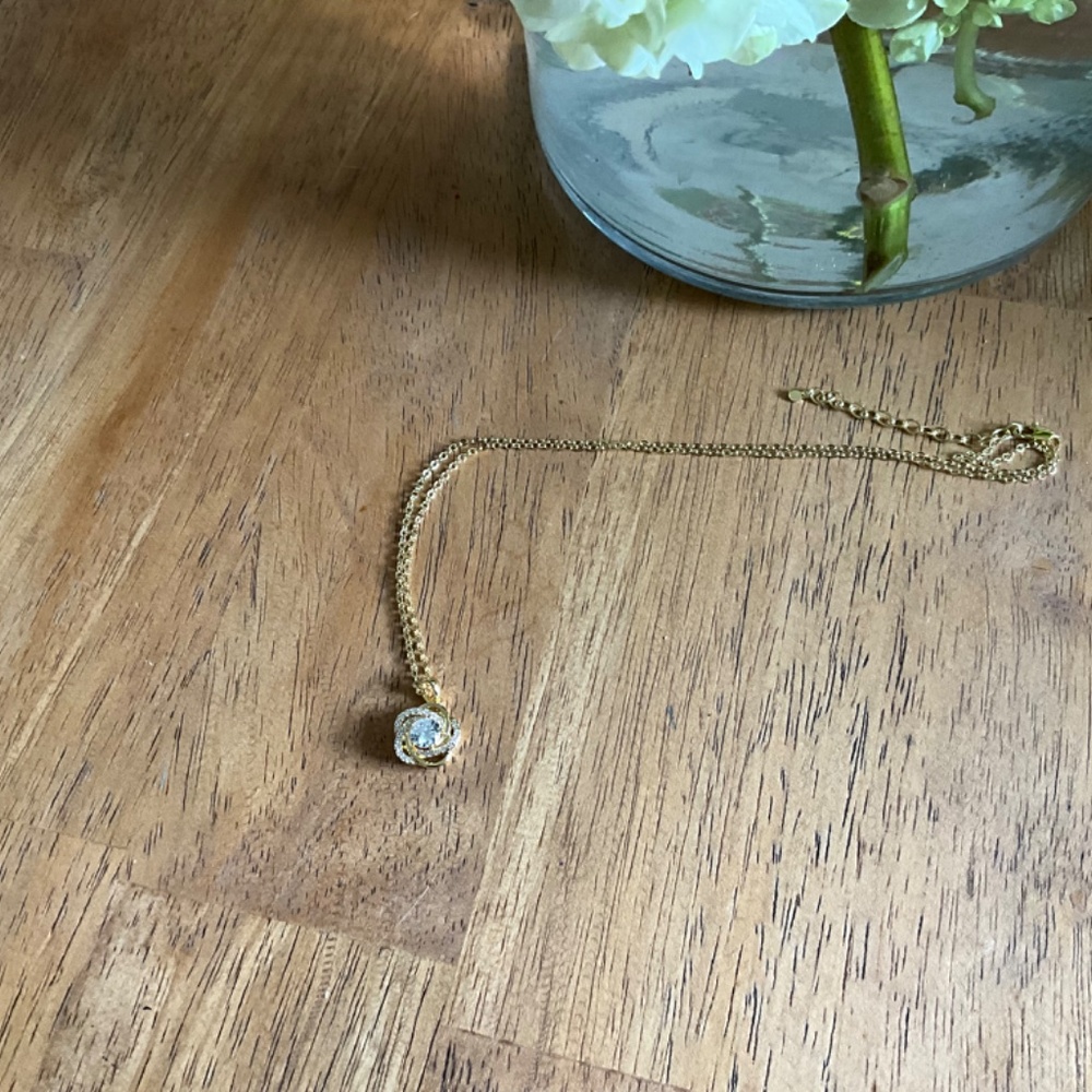 Diamonisse NWOT diamond necklace Love knot pendant 14k plated gold Statement - Picture 2 of 3